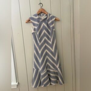 Karen Millen Fit  Flare Chevron Blue White Tweed made Turkey women’s 6 old money